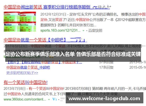 足协公布新赛季俱乐部准入名单 各俱乐部是否符合标准成关键