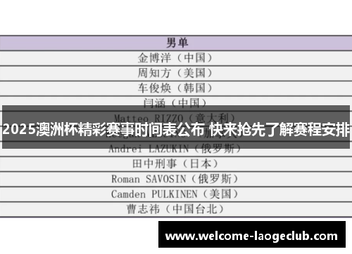 2025澳洲杯精彩赛事时间表公布 快来抢先了解赛程安排 2025澳洲杯精彩赛事时间表公布 快来抢先了解赛程安排