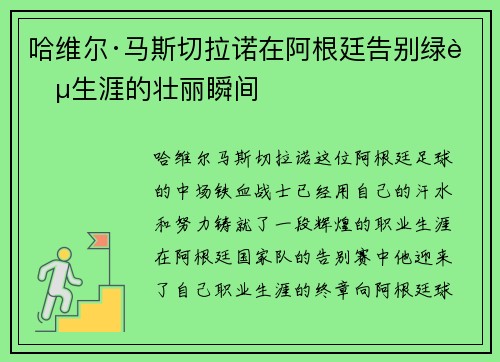 哈维尔·马斯切拉诺在阿根廷告别绿茵生涯的壮丽瞬间